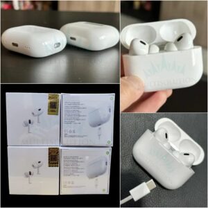 APPLE 🎶 ✨ AIRPODS PRO 2 ✨ 🤍 WHITE 🤍 with type c port    With BUZZER & keychain option   PRO 2nd Genration  🎶 China original quality   🎶 Only Mercantile sticker stock available  🎶 Out Class Sound Quality with full bass  🎶 LonG lasting Battery BackUp  🎶 Power Bank Sound Working  🎶 Volume Control Option Working  🎶 SERIAL NUMBER,MODEL NUMBER & BATTERY MAH PRINTED INSIDE CHARGING CASE    🎶 JAPAN & SERIAL NUMBER ALSO PRINTED ON BOTH SIDE EARS    🎶 DESIGNED IN CALIFORNIA ASSEMBLED IN JAPAN PRINTED ON CHARGING CASE & ON BOX PACKING ALSO    🎶 APPLE LOGO PRINTED ON BOX PACKING