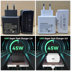 Samsung 45w 2.0 Original Charger Shoe 100% Original 5A Embossed Type C to Type C China Original Cable Show super fast charging option With 2.0 option Show Black and white both colour available